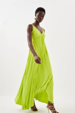 Karen Millen Soft Tailored Pleated Full Skirted Midaxi Dress -Karen Millen shop lime soft tailored pleated full skirted midaxi dress 1