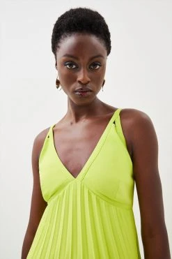 Karen Millen Soft Tailored Pleated Full Skirted Midaxi Dress -Karen Millen shop lime soft tailored pleated full skirted midaxi dress 4