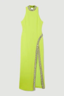 Karen Millen Tall Crystal Embellished Woven Maxi Dress -Karen Millen shop lime tall crystal embellished woven maxi dress 2