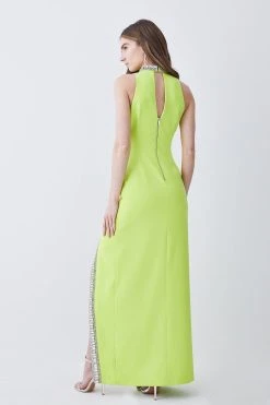 Karen Millen Tall Crystal Embellished Woven Maxi Dress -Karen Millen shop lime tall crystal embellished woven maxi dress 4