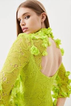 Karen Millen Tall Floral Applique On Lace Woven Mini -Karen Millen shop lime tall floral applique on lace woven mini 2