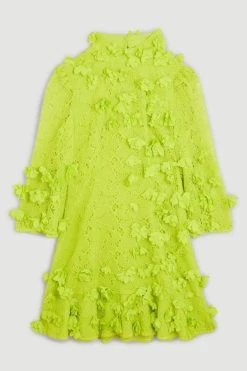 Karen Millen Tall Floral Applique On Lace Woven Mini -Karen Millen shop lime tall floral applique on lace woven mini 4