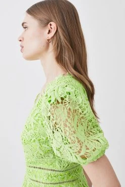 Karen Millen Tall Guipure Lace V Neck Woven Mini Dress -Karen Millen shop lime tall guipure lace v neck woven mini dress 4
