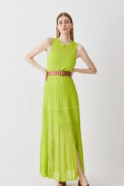 Karen Millen Tall Sleeveless Belted Contrast Stitch Knit Maxi Dress