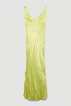 Karen Millen Tall Viscose Satin V Neck Draped Back Midi Dress -Karen Millen shop lime tall viscose satin v neck draped back midi dress 3