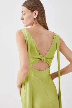 Karen Millen Viscose Satin V Neck Draped Back Midi Dress