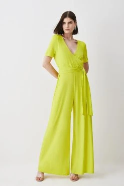 Karen Millen Wide Leg Waist Tie Jersey Jumpsuit -Karen Millen shop lime wide leg waist tie jersey jumpsuit 1 1