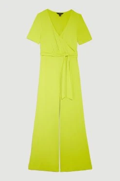 Karen Millen Wide Leg Waist Tie Jersey Jumpsuit -Karen Millen shop lime wide leg waist tie jersey jumpsuit 1 2