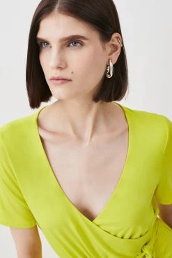 Karen Millen Wide Leg Waist Tie Jersey Jumpsuit -Karen Millen shop lime wide leg waist tie jersey jumpsuit 1 3