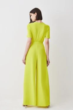 Karen Millen Wide Leg Waist Tie Jersey Jumpsuit -Karen Millen shop lime wide leg waist tie jersey jumpsuit 1 4