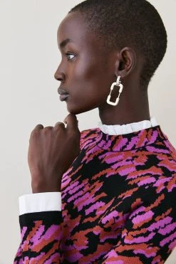 Karen Millen Woven Collar & Cuff Jacquard Knit Jumper -Karen Millen shop lime woven collar cuff jacquard knit jumper 2