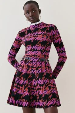 Karen Millen Woven Collar & Cuff Jacquard Knit Jumper -Karen Millen shop lime woven collar cuff jacquard knit jumper 3