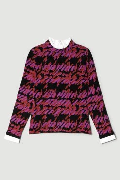 Karen Millen Woven Collar & Cuff Jacquard Knit Jumper -Karen Millen shop lime woven collar cuff jacquard knit jumper 4