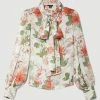 Karen Millen Lydia Millen Crinkle Chiffon Floral Placement Pussybow Top -Karen Millen shop lydia millen crinkle chiffon floral placement pussybow top