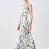 Karen Millen Lydia Millen Petite Trailing Floral Cotton Sateen Maxi Skirt