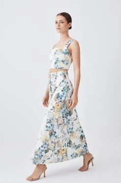 Karen Millen Lydia Millen Petite Trailing Floral Cotton Sateen Maxi Skirt