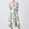Karen Millen Lydia Millen Petite Trailing Floral Cotton Sateen Midi Dress -Karen Millen shop lydia millen petite trailing floral cotton sateen midi dress