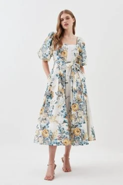 Karen Millen Lydia Millen Trailing Floral Cotton Sateen Midi Dress