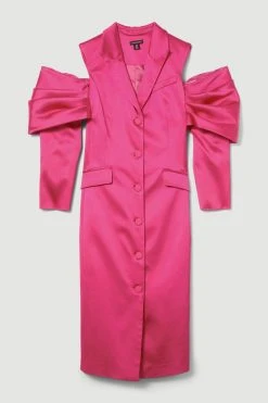 Karen Millen Italian Structured Drape Sleeve Detail Tailored Midi Dress -Karen Millen shop magenta italian structured drape sleeve detail tailored midi dress 1