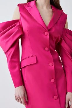 Karen Millen Italian Structured Drape Sleeve Detail Tailored Midi Dress -Karen Millen shop magenta italian structured drape sleeve detail tailored midi dress 2