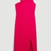 Karen Millen Italian Structured Jersey Asymmetric Neck Line Midi Dress