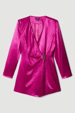 Karen Millen Petite Viscose Satin Blazer Dress -Karen Millen shop magenta petite viscose satin blazer dress 1