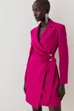 Karen Millen Soft Tailored Wrap Mini Tux Dress -Karen Millen shop magenta pink soft tailored wrap mini tux dress 4