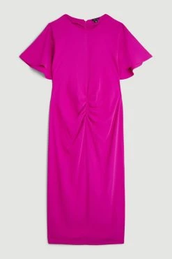 Karen Millen Plus Size Ruched Front Crepe Midi Dress -Karen Millen shop magenta plus size ruched front crepe midi dress 1 1