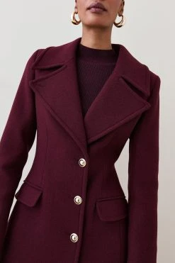 Karen Millen Italian Wool Side Split Tailored Maxi Coat -Karen Millen shop merlot italian wool side split tailored maxi coat 1