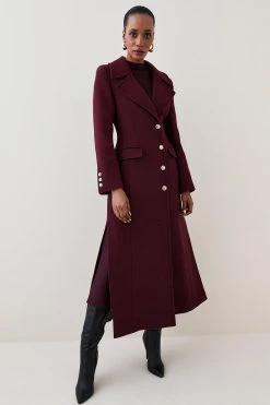 Karen Millen Italian Wool Side Split Tailored Maxi Coat -Karen Millen shop merlot italian wool side split tailored maxi coat 3