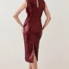 Karen Millen Petite Sequin Midi Dress -Karen Millen shop merlot petite sequin midi dress