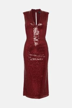 Karen Millen Petite Sequin Midi Dress -Karen Millen shop merlot petite sequin midi dress 1 2