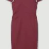 Karen Millen Petite Structured Crepe Cross Detail Midi Dress -Karen Millen shop merlot petite structured crepe cross detail midi dress