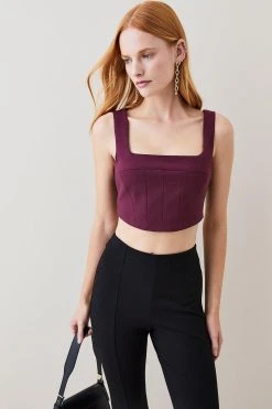 Karen Millen Structured Crepe Corset Bralet Top -Karen Millen shop merlot structured crepe corset bralet top 1 2