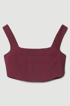 Karen Millen Structured Crepe Corset Bralet Top -Karen Millen shop merlot structured crepe corset bralet top 1 3