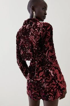 Karen Millen Velvet Sequinned Woven Shorts