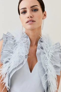 Karen Millen Lydia Millen Petite Metallic Feather Ruffle Woven Maxi Dress