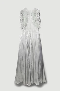 Karen Millen Lydia Millen Tall Metallic Feather Ruffle Woven Maxi Dress 9 Karen Millen Lydia Millen Tall Metallic Feather Ruffle Woven Maxi Dress -Karen Millen shop metallic silver lydia millen tall metallic feather ruffle woven maxi dress 3