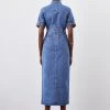 Karen Millen Denim Maxi Shirt Dress -Karen Millen shop mid wash denim maxi shirt dress