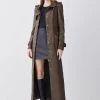 Karen Millen Leather Maxi Trench Coat -Karen Millen shop military green leather maxi trench coat