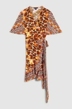 Karen Millen Mixed Animal Short Sleeve Mini Wrap Dress -Karen Millen shop mixed animal short sleeve mini wrap dress 1