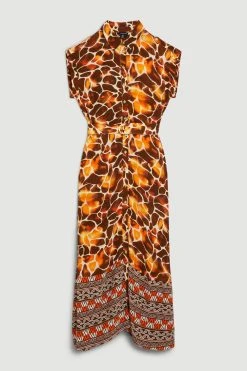 Karen Millen Mixed Animal Sleeveless Midi Shirt Dress -Karen Millen shop mixed animal sleeveless midi shirt dress 2