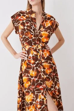 Karen Millen Mixed Animal Sleeveless Midi Shirt Dress