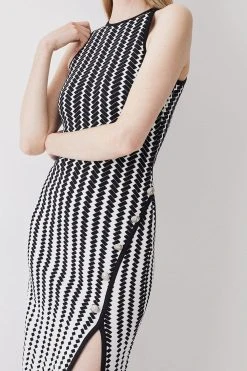Karen Millen Bandage Jacquard Column Maxi Dress -Karen Millen shop mono bandage jacquard column maxi dress 3