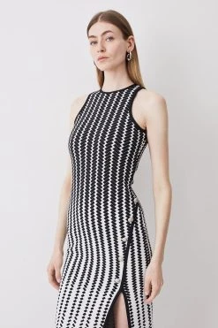 Karen Millen Bandage Jacquard Column Maxi Dress -Karen Millen shop mono bandage jacquard column maxi dress 4