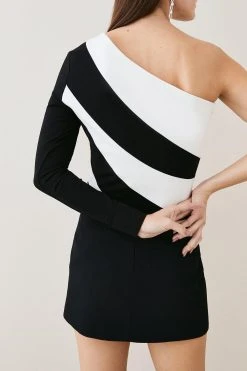 Karen Millen Colour Block One Shoulder Ponte Top