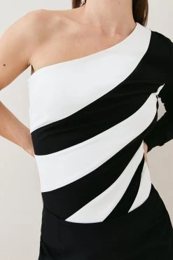 Karen Millen Colour Block One Shoulder Ponte Top -Karen Millen shop mono colour block one shoulder ponte top 1 3