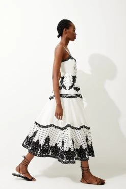 Karen Millen Cutwork Cotton Strappy Woven Midi Dress
