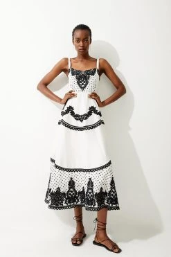 Karen Millen Cutwork Cotton Strappy Woven Midi Dress -Karen Millen shop mono cutwork cotton strappy woven midi dress 4