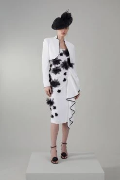 Karen Millen Floral Applique Woven Cropped Blazer